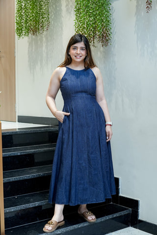 Mila Halter Denim Dress