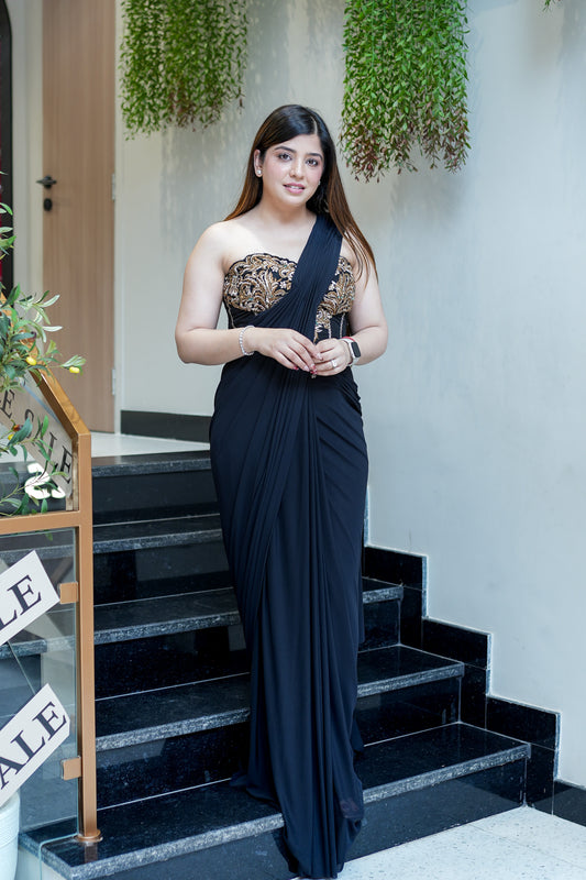 Verahi Black Corset Drape Saree