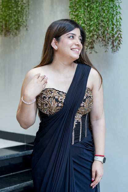 Verahi Black Corset Drape Saree