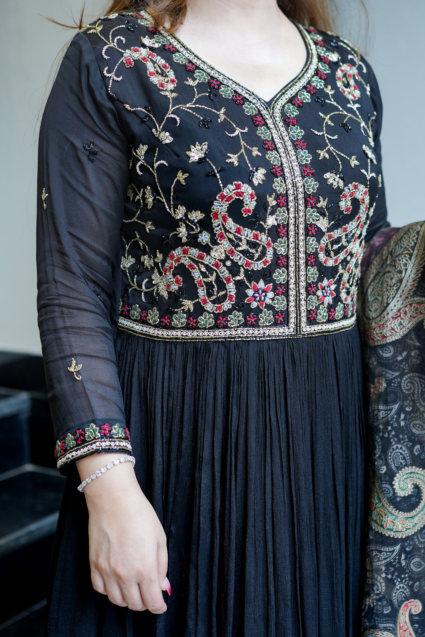 Veda Hand Embroidered Anarkali with Dupatta