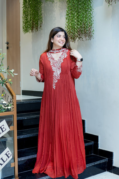 Fanah Embroidered Anarkali with Choker Dupatta