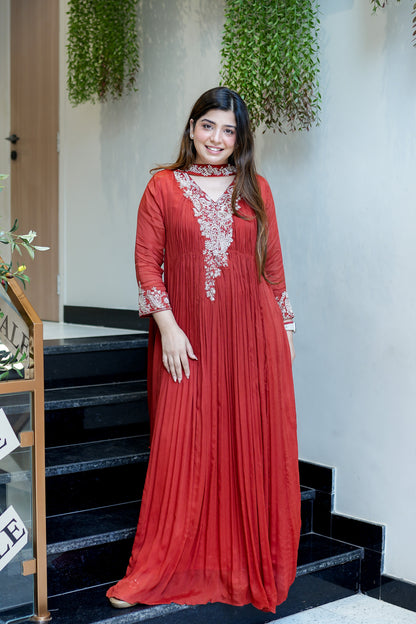 Fanah Embroidered Anarkali with Choker Dupatta