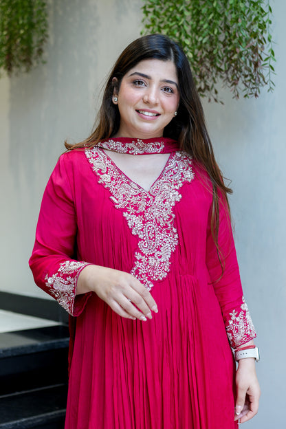 Fanah Embroidered Anarkali with Choker Dupatta