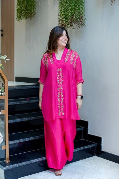Mira Hot Pink Hand Embroidred Cord Set
