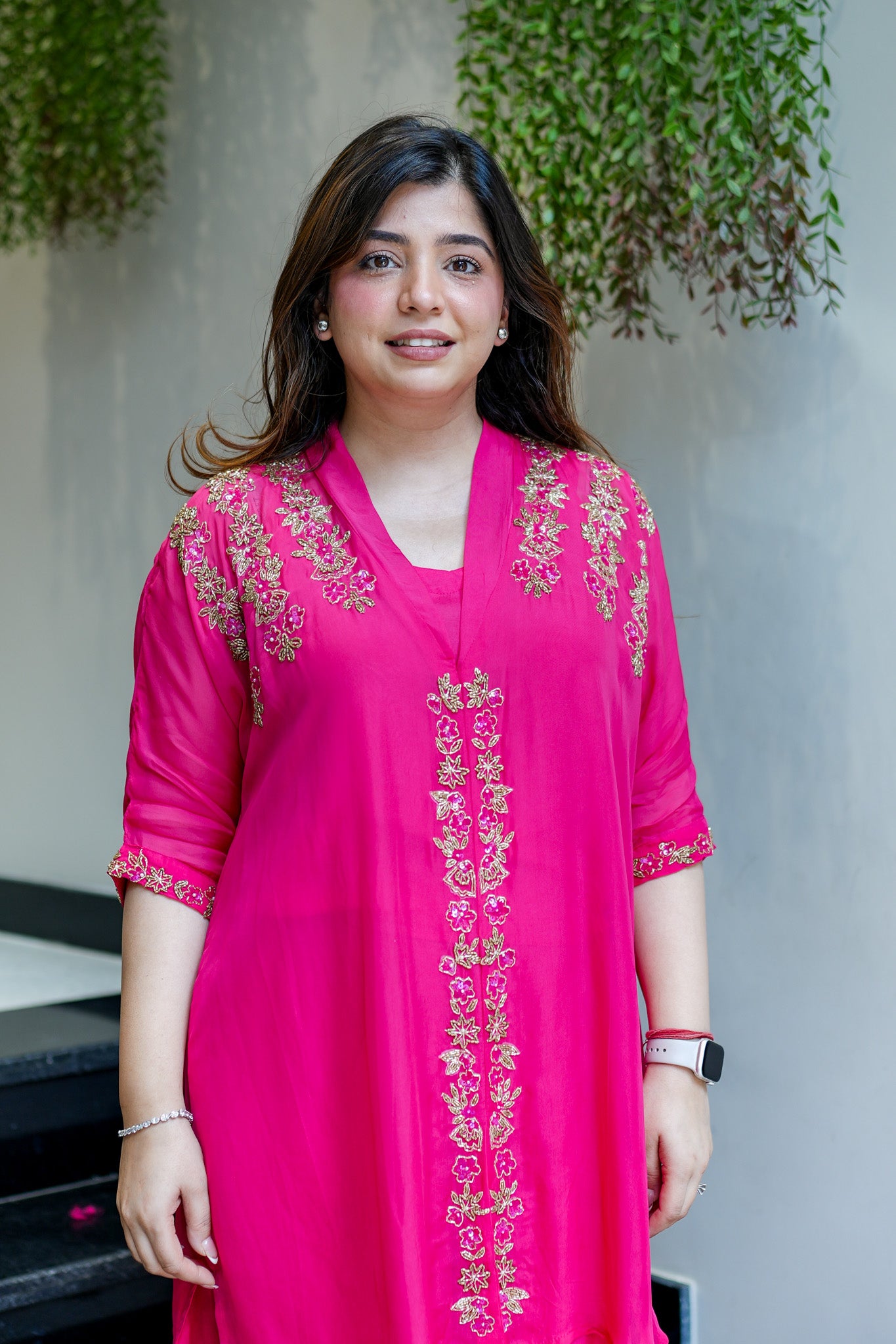 Mira Hot Pink Hand Embroidred Cord Set