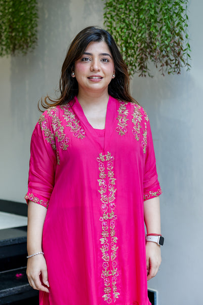 Mira Hot Pink Hand Embroidred Cord Set