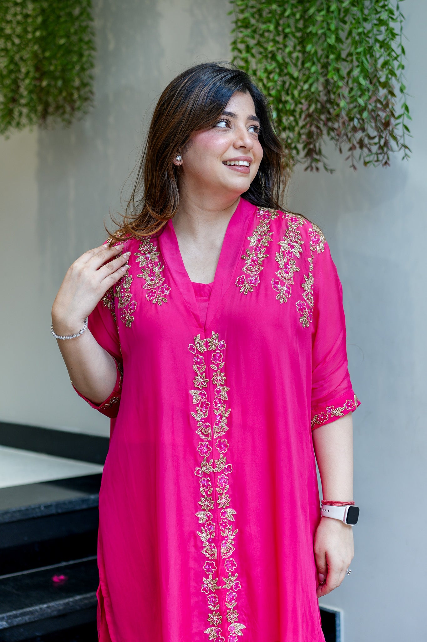 Mira Hot Pink Hand Embroidred Cord Set