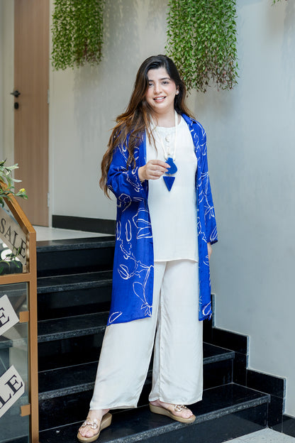 Evaa Printed Three Piece Set with Neck Piece