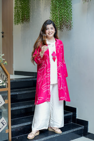 Evaa Printed Three Piece Set with Neck Piece