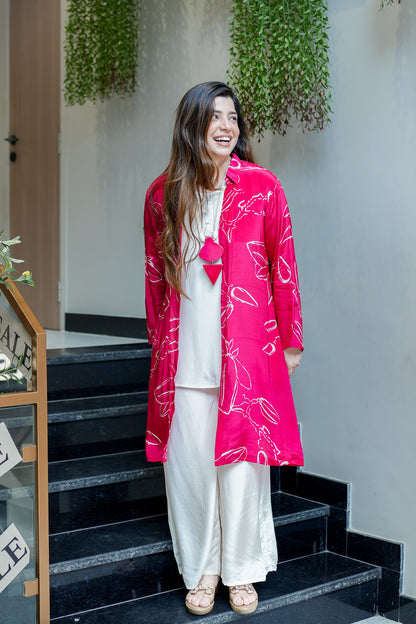 Evaa Printed Three Piece Set with Neck Piece