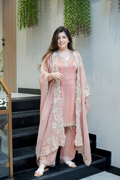 Avana Hand Embroidered Suit Set with Cape Style Dupatta