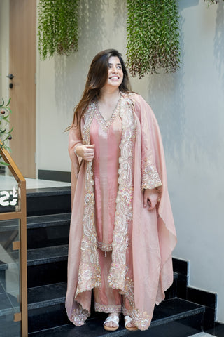Avana Hand Embroidered Suit Set with Cape Style Dupatta