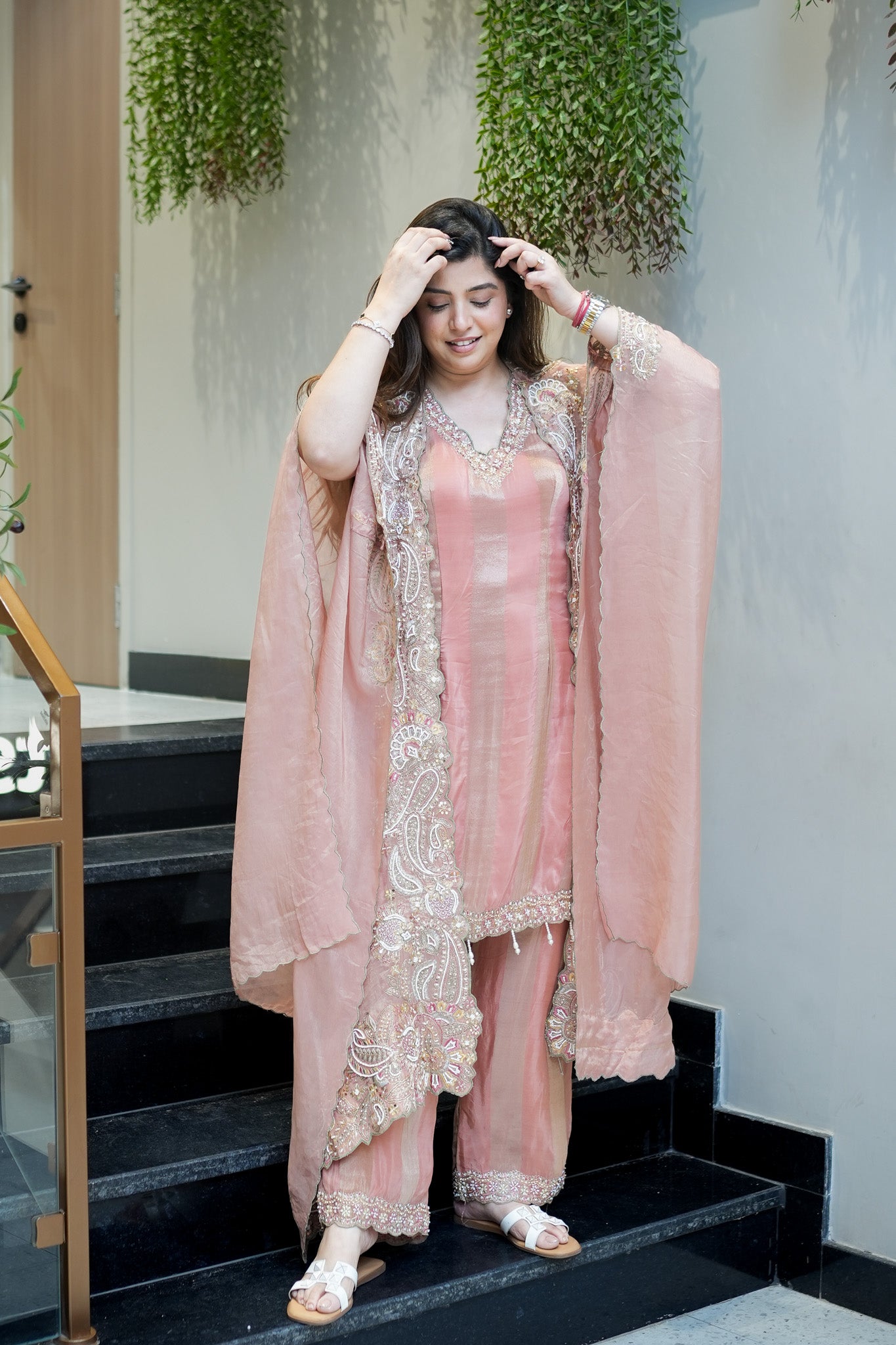 Avana Hand Embroidered Suit Set with Cape Style Dupatta