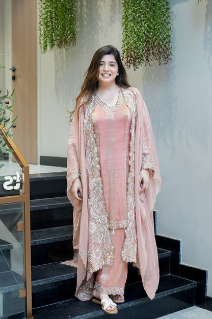 Avana Hand Embroidered Suit Set with Cape Style Dupatta
