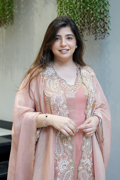 Avana Hand Embroidered Suit Set with Cape Style Dupatta