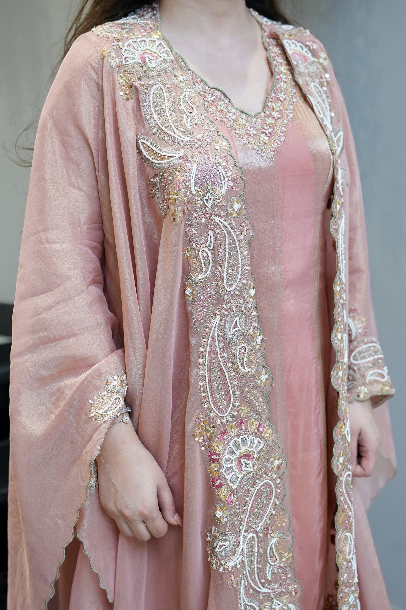 Avana Hand Embroidered Suit Set with Cape Style Dupatta