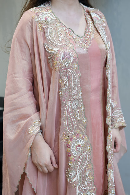 Avana Hand Embroidered Suit Set with Cape Style Dupatta