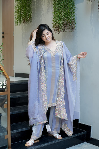 Avana Hand Embroidered Suit Set with Cape Style Dupatta