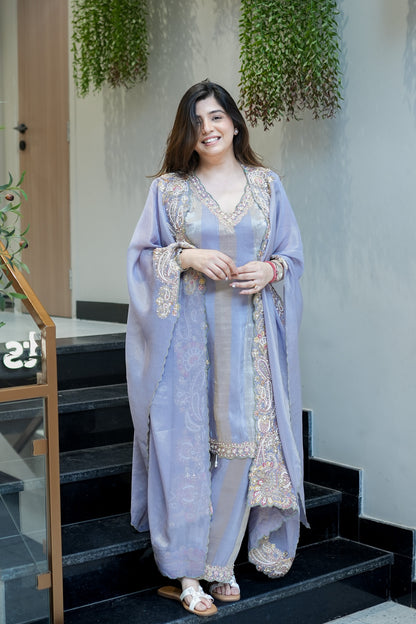 Avana Hand Embroidered Suit Set with Cape Style Dupatta