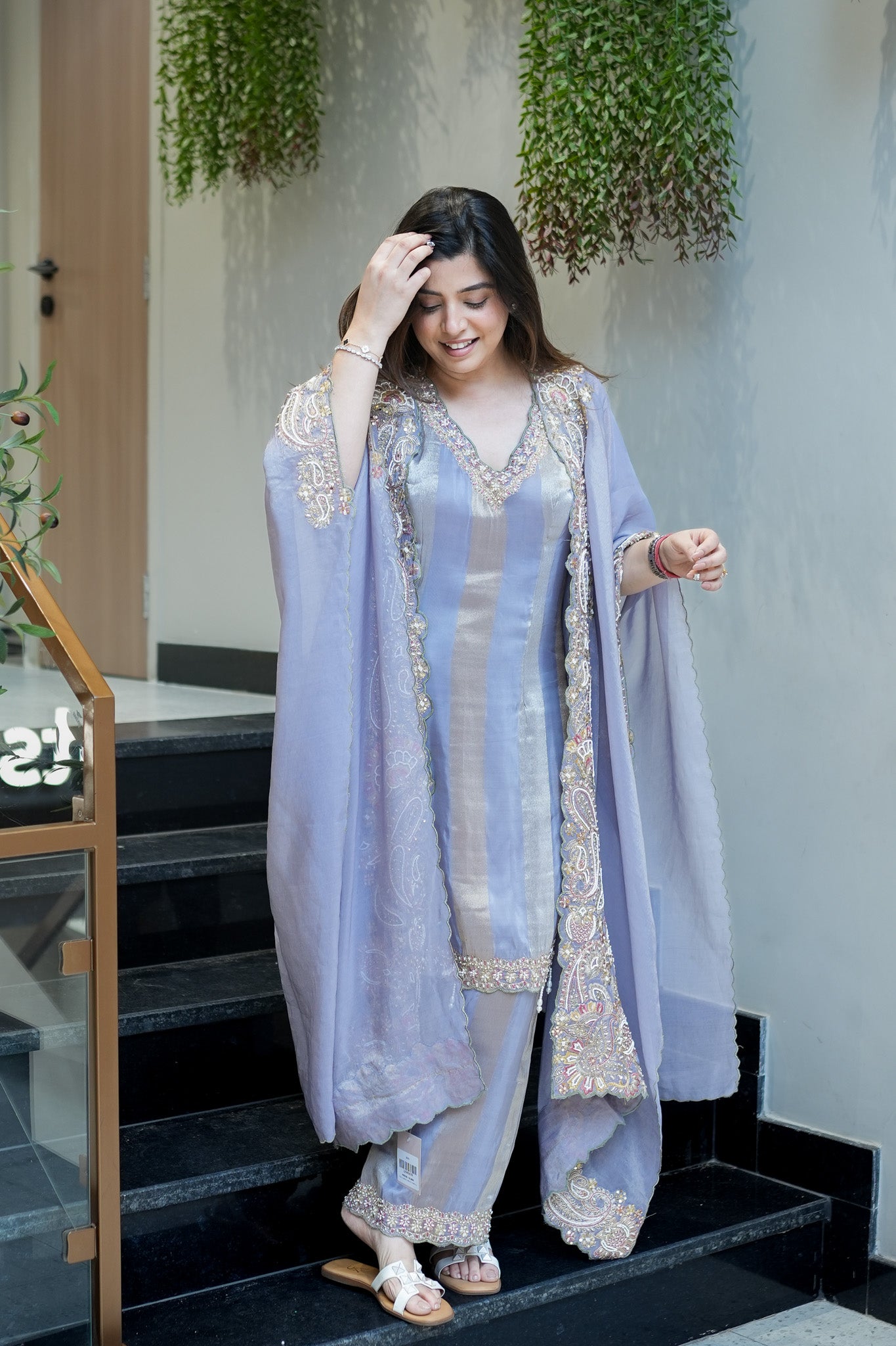 Avana Hand Embroidered Suit Set with Cape Style Dupatta