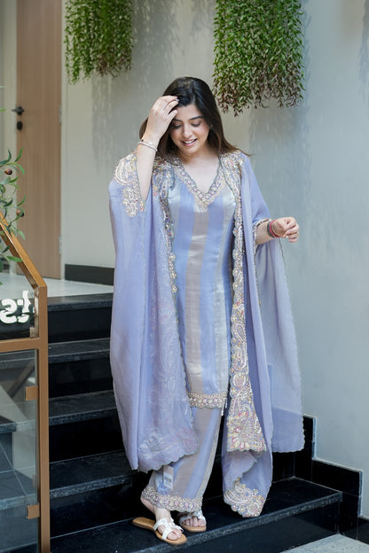 Avana Hand Embroidered Suit Set with Cape Style Dupatta