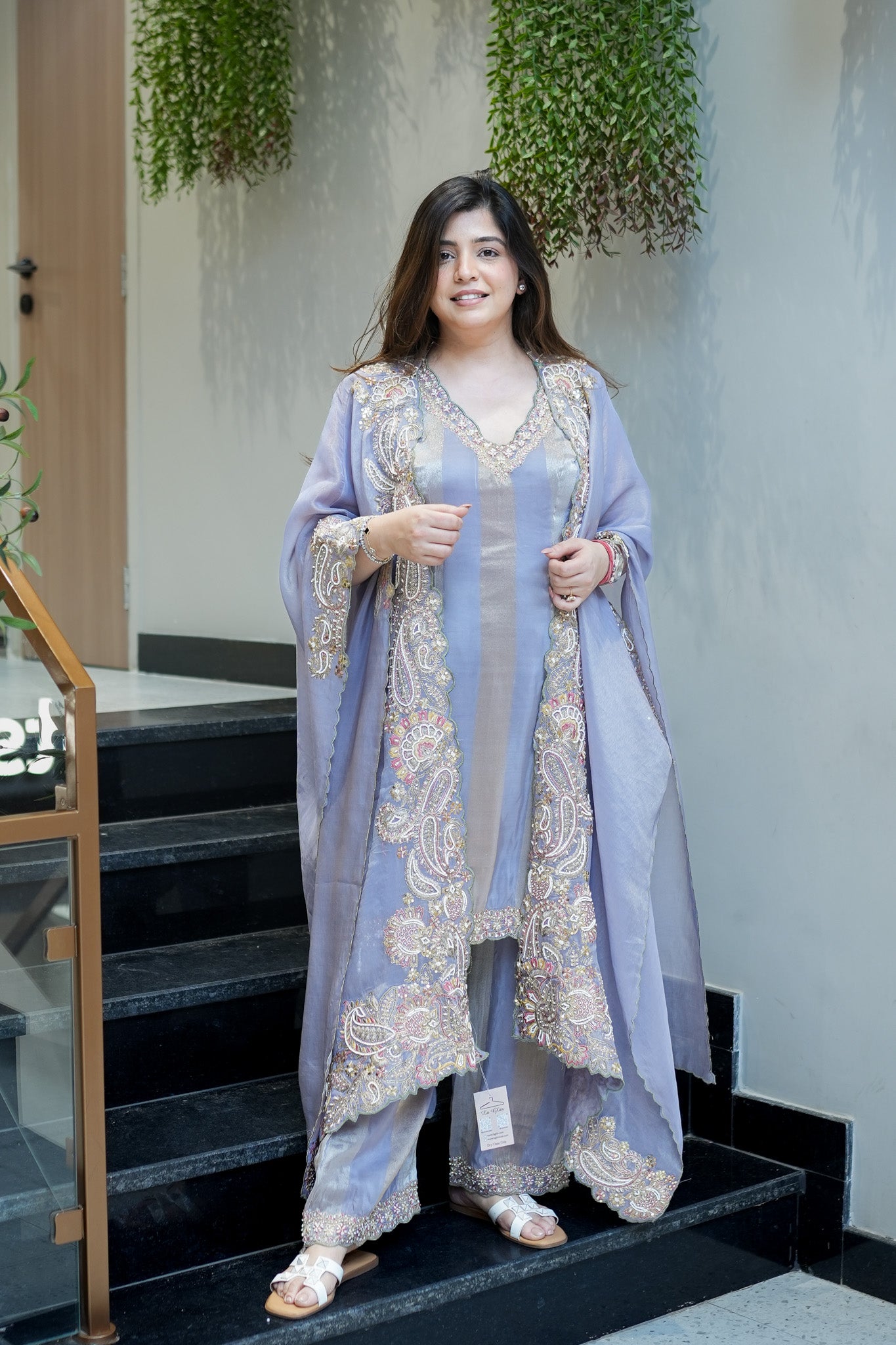 Avana Hand Embroidered Suit Set with Cape Style Dupatta