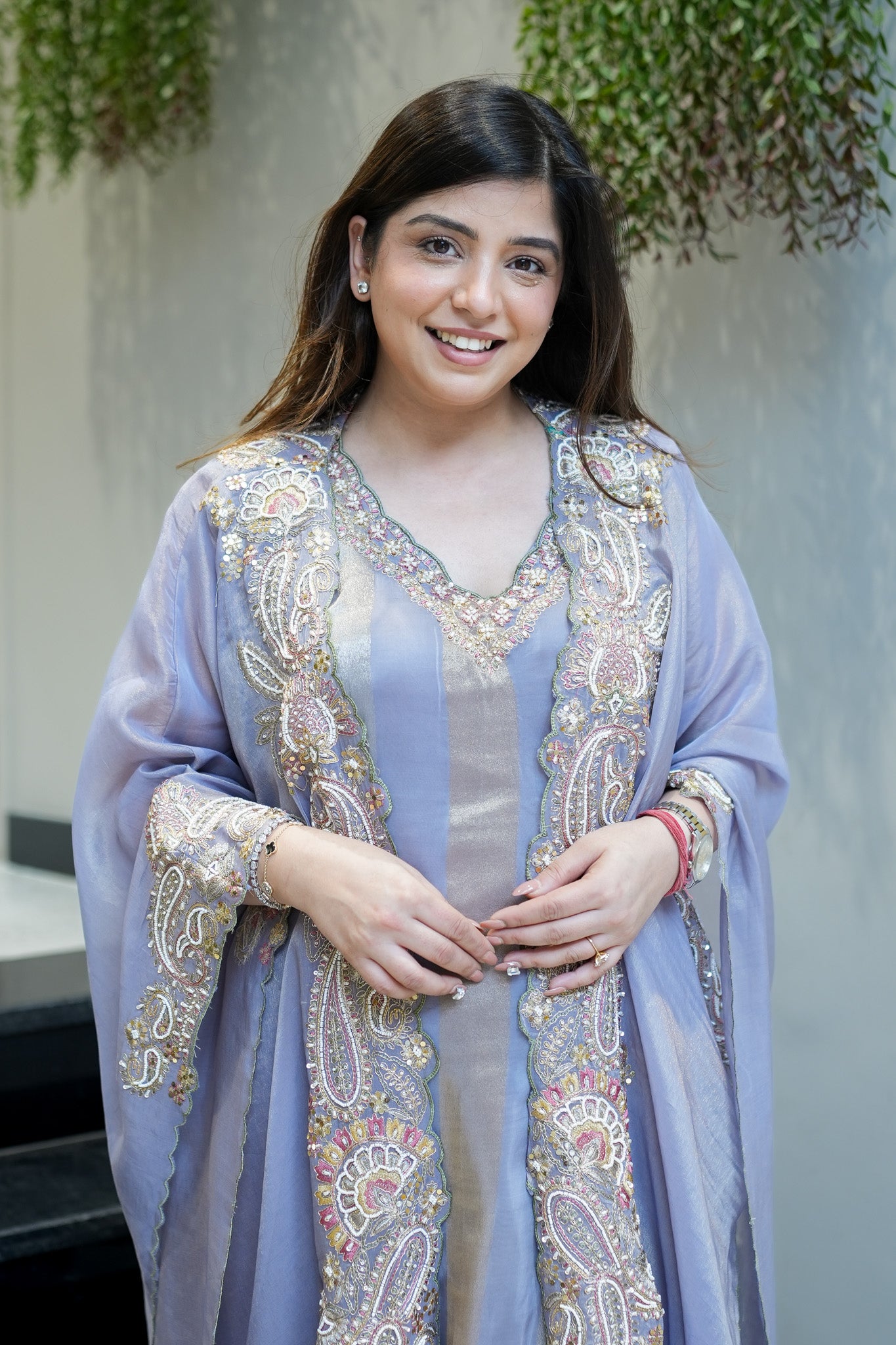 Avana Hand Embroidered Suit Set with Cape Style Dupatta