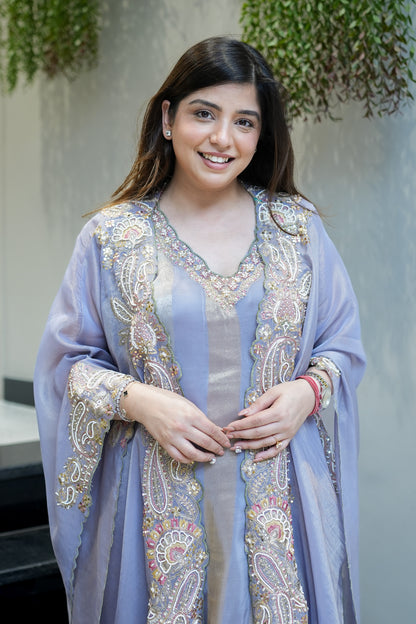 Avana Hand Embroidered Suit Set with Cape Style Dupatta