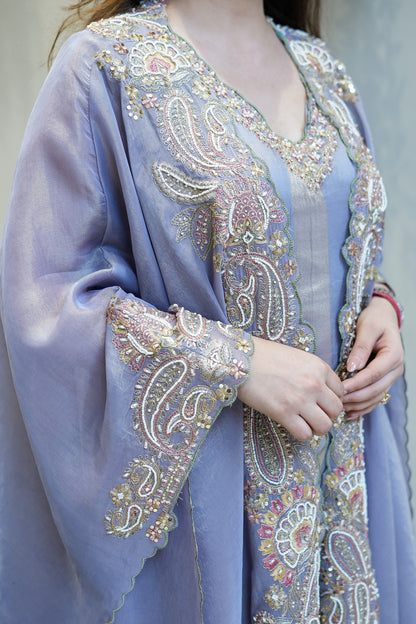 Avana Hand Embroidered Suit Set with Cape Style Dupatta