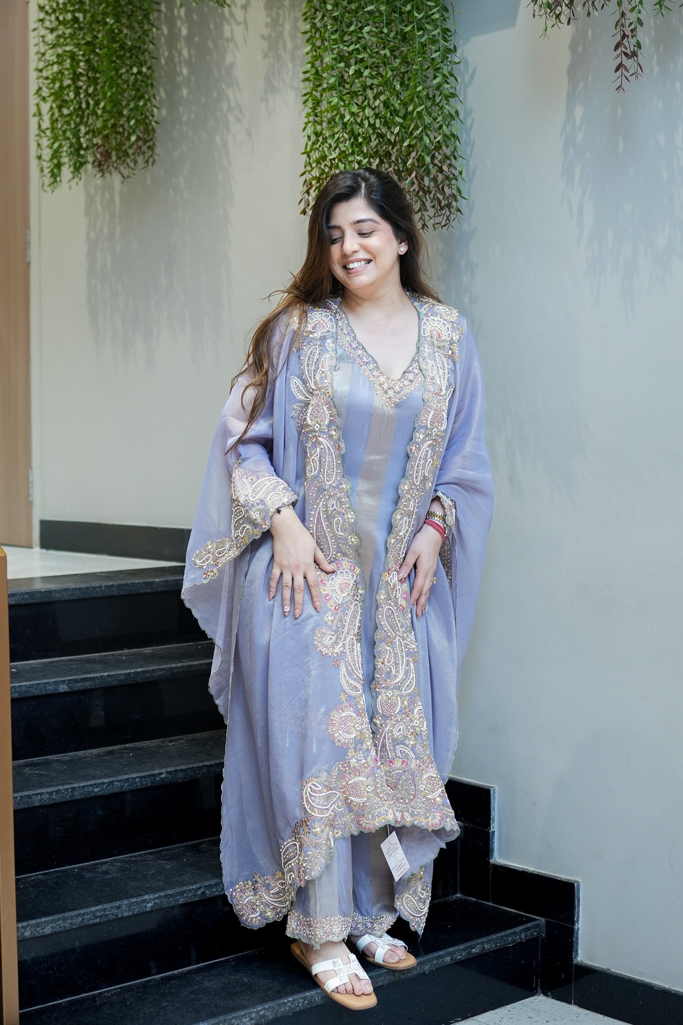 Avana Hand Embroidered Suit Set with Cape Style Dupatta