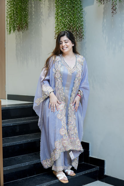 Avana Hand Embroidered Suit Set with Cape Style Dupatta