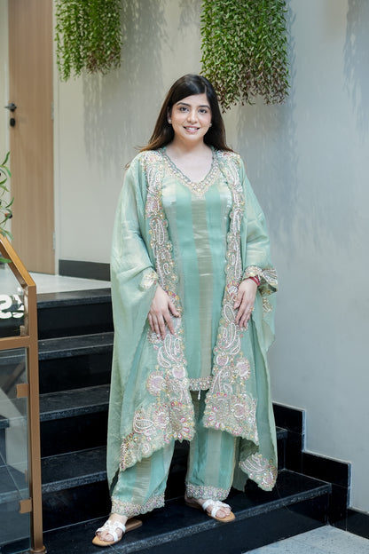 Avana Hand Embroidered Suit Set with Cape Style Dupatta