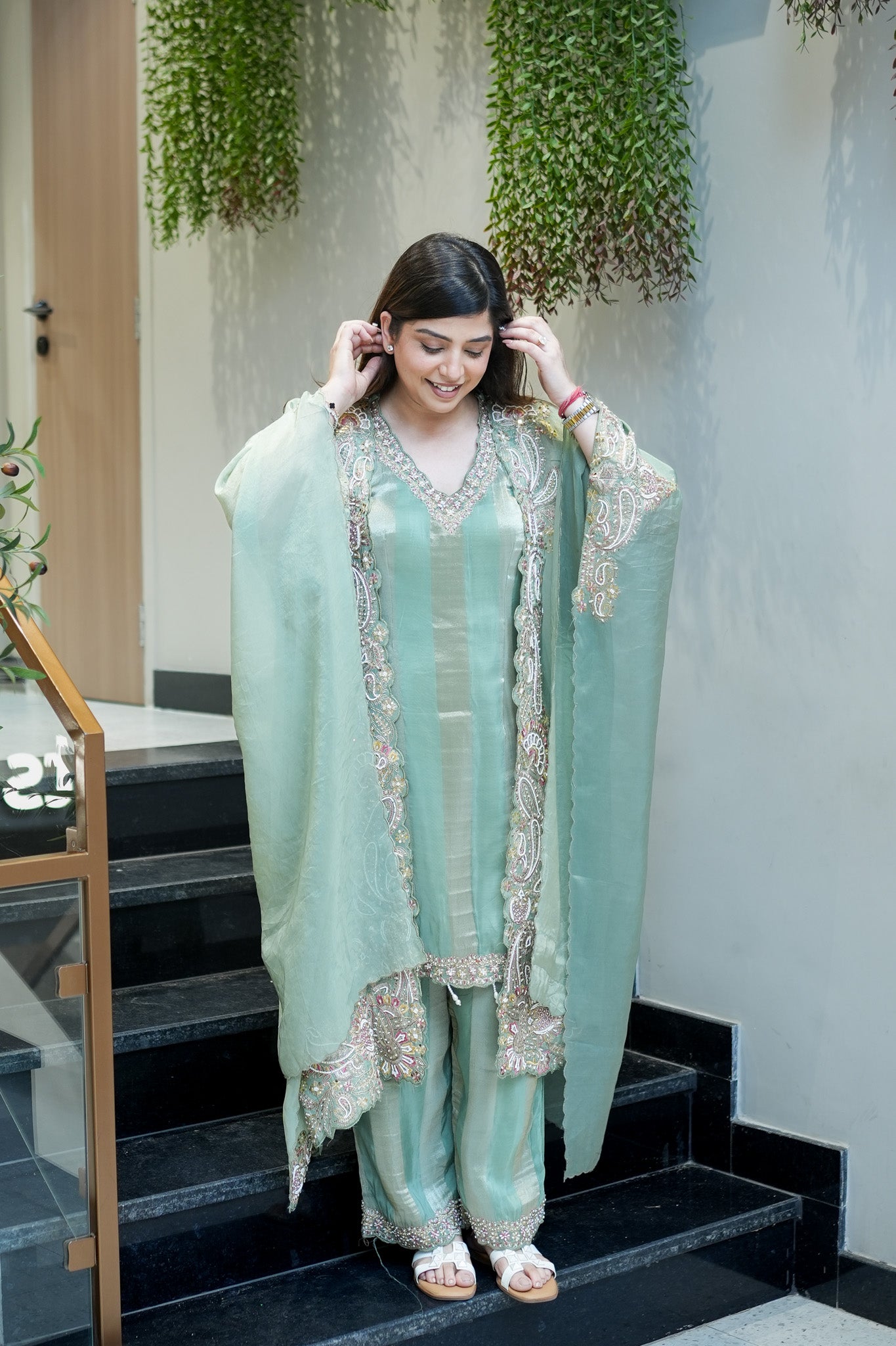 Avana Hand Embroidered Suit Set with Cape Style Dupatta
