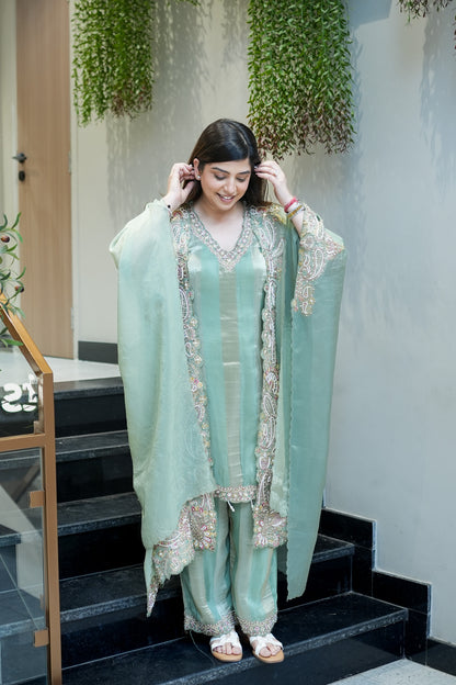 Avana Hand Embroidered Suit Set with Cape Style Dupatta