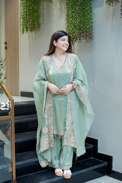 Avana Hand Embroidered Suit Set with Cape Style Dupatta