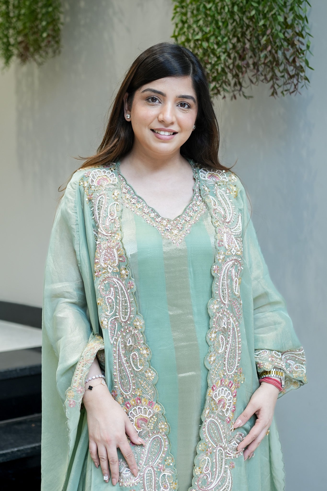 Avana Hand Embroidered Suit Set with Cape Style Dupatta