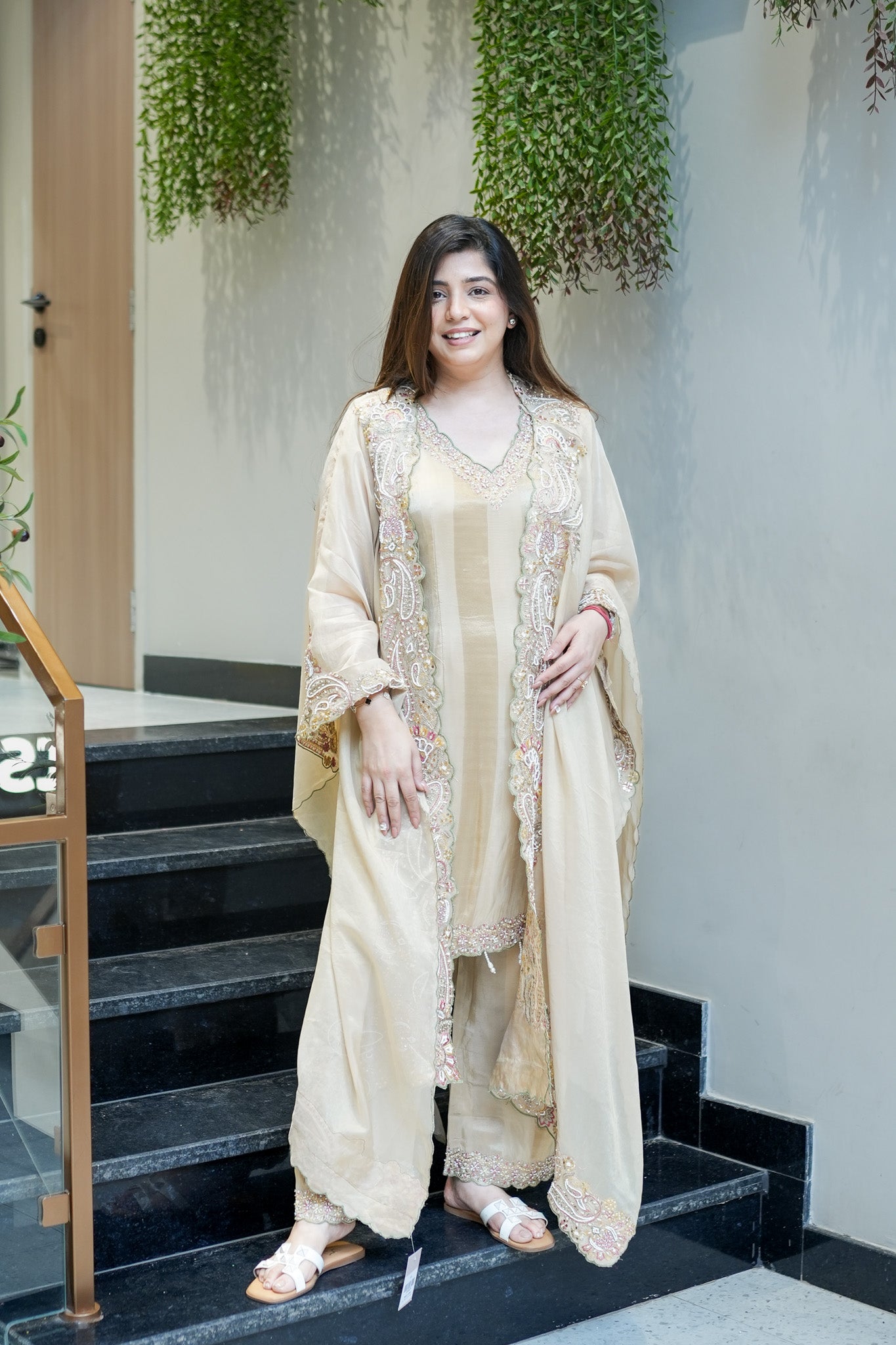 Avana Hand Embroidered Suit Set with Cape Style Dupatta