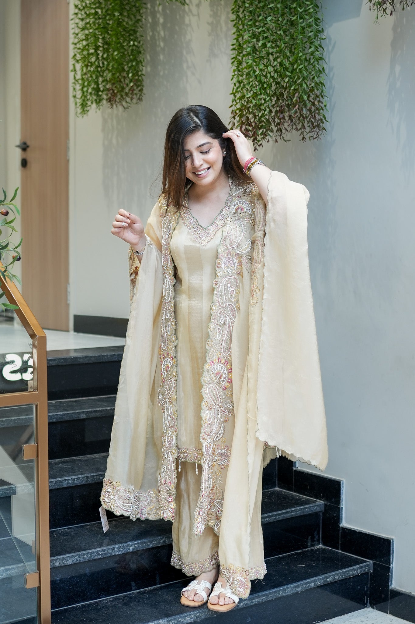 Avana Hand Embroidered Suit Set with Cape Style Dupatta