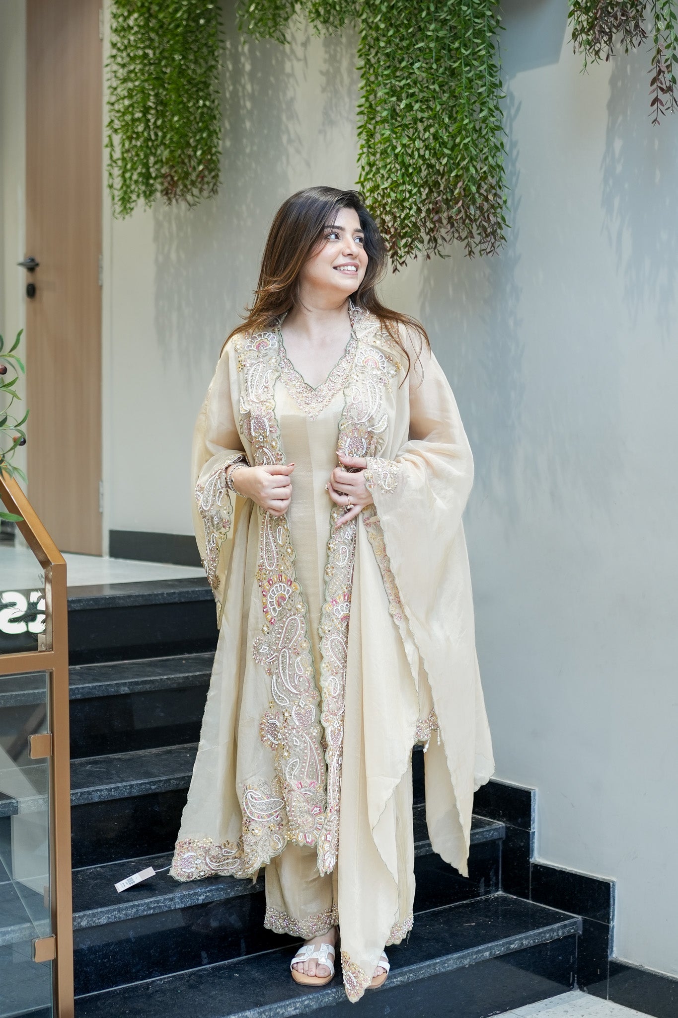 Avana Hand Embroidered Suit Set with Cape Style Dupatta