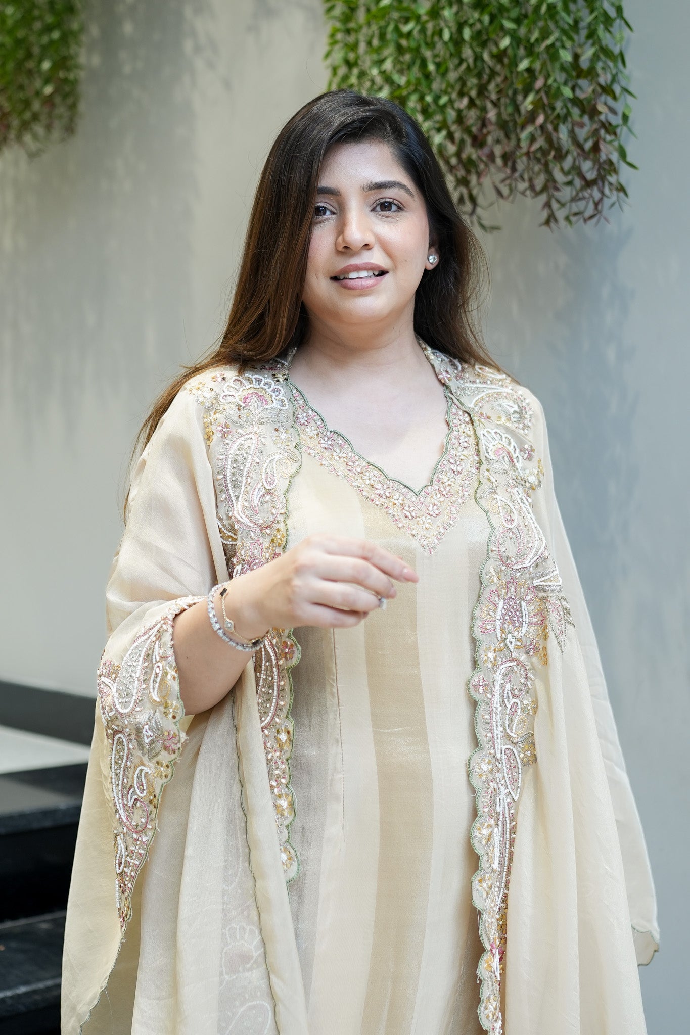 Avana Hand Embroidered Suit Set with Cape Style Dupatta