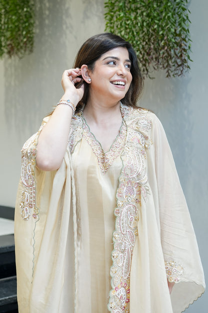 Avana Hand Embroidered Suit Set with Cape Style Dupatta