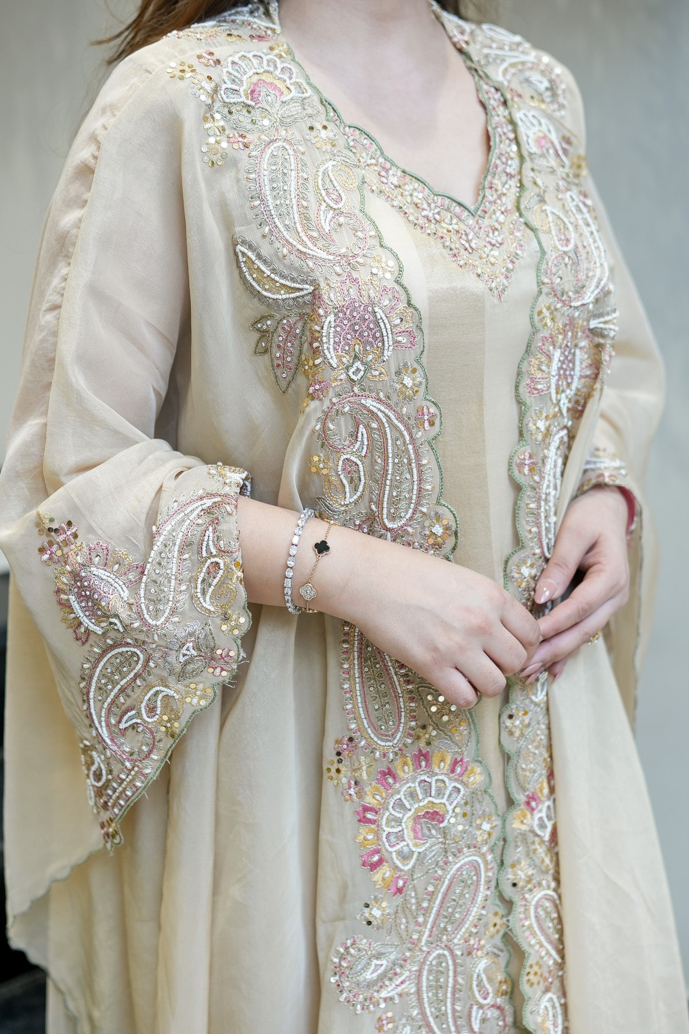 Avana Hand Embroidered Suit Set with Cape Style Dupatta