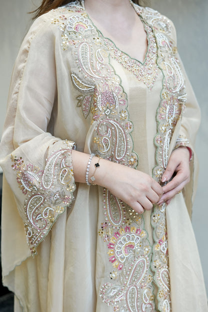 Avana Hand Embroidered Suit Set with Cape Style Dupatta