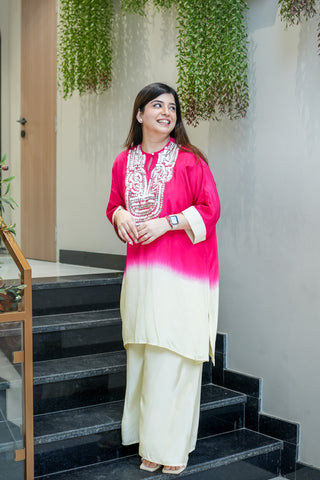 Ziya Hot Pink Embroidered Co ord Set