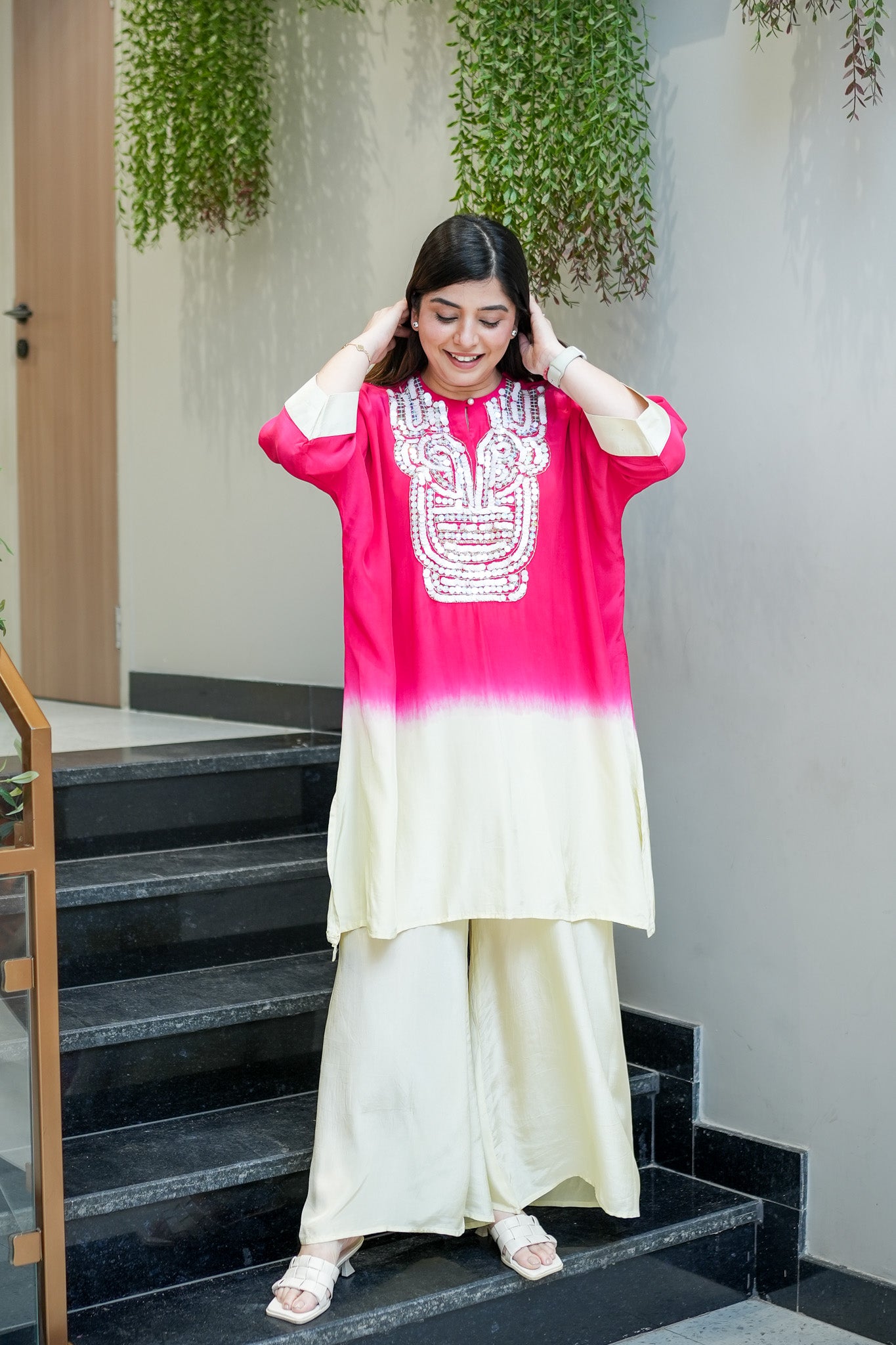 Ziya Hot Pink Embroidered Co ord Set