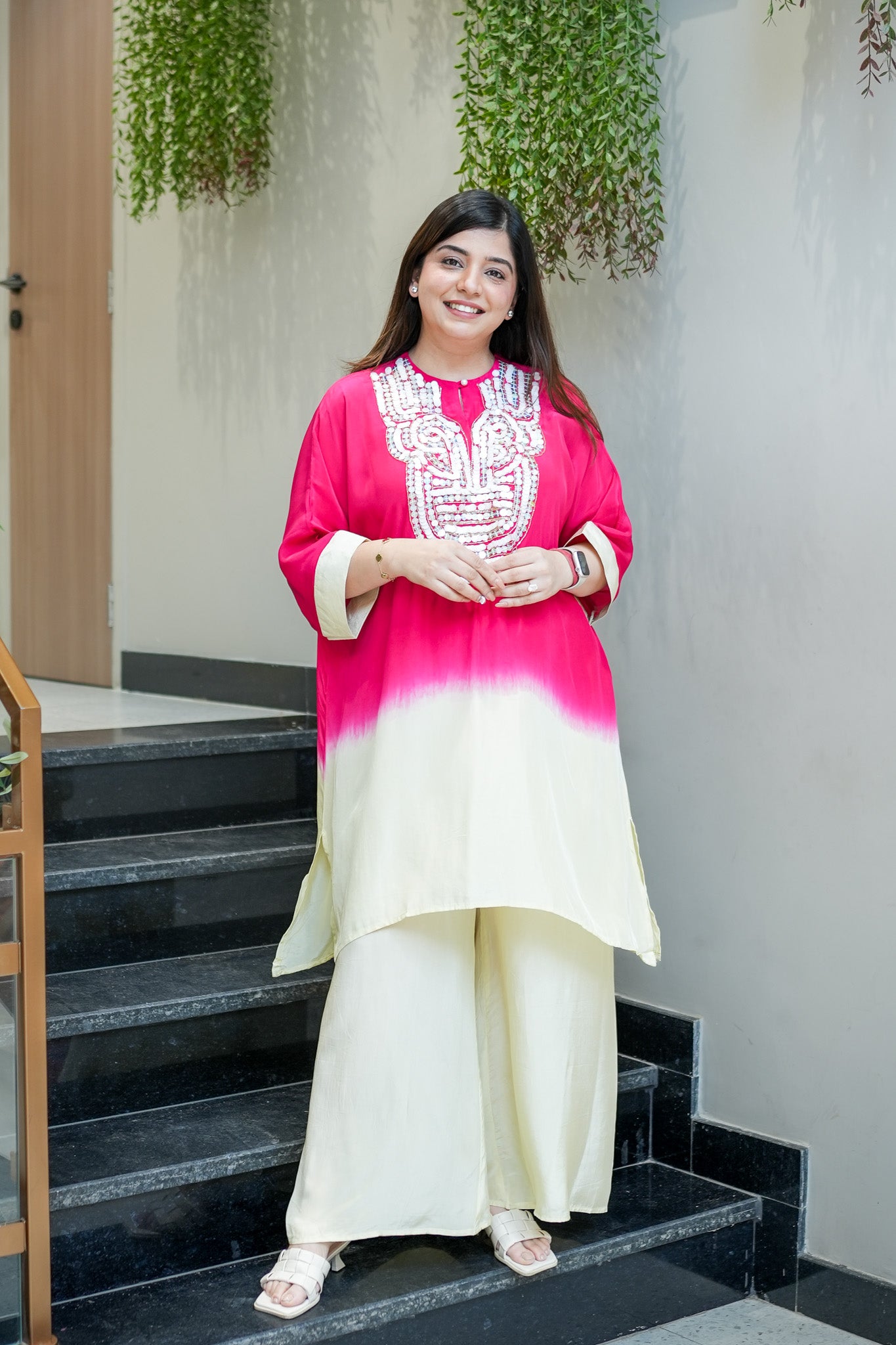 Ziya Hot Pink Embroidered Co ord Set