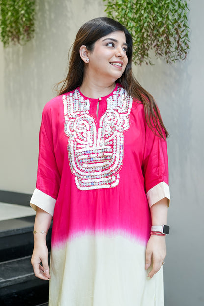 Ziya Hot Pink Embroidered Co ord Set