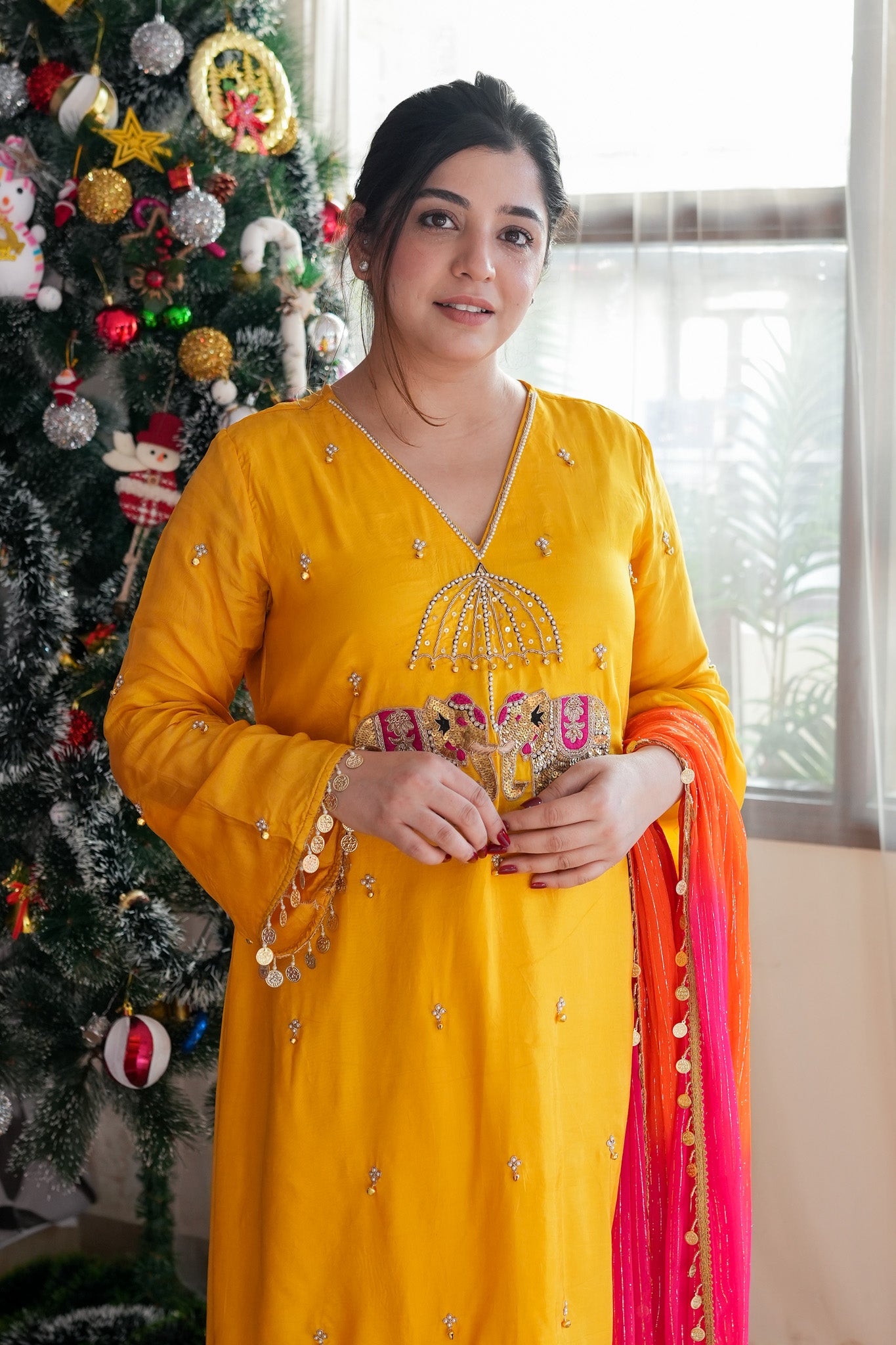 Inayat Yellow Suit With Pink Dupatta