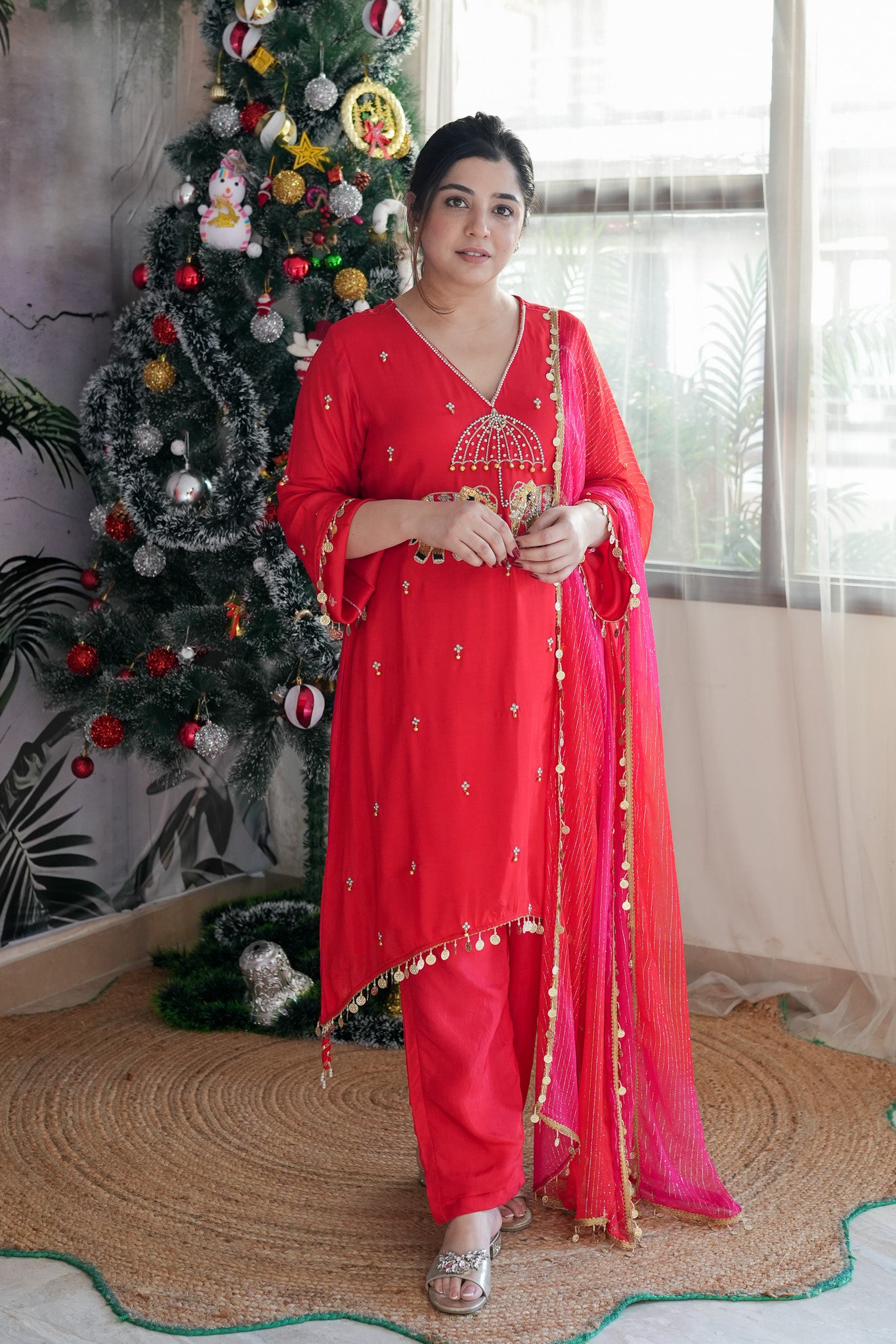 Inayat Red Suit With Pink Dupatta