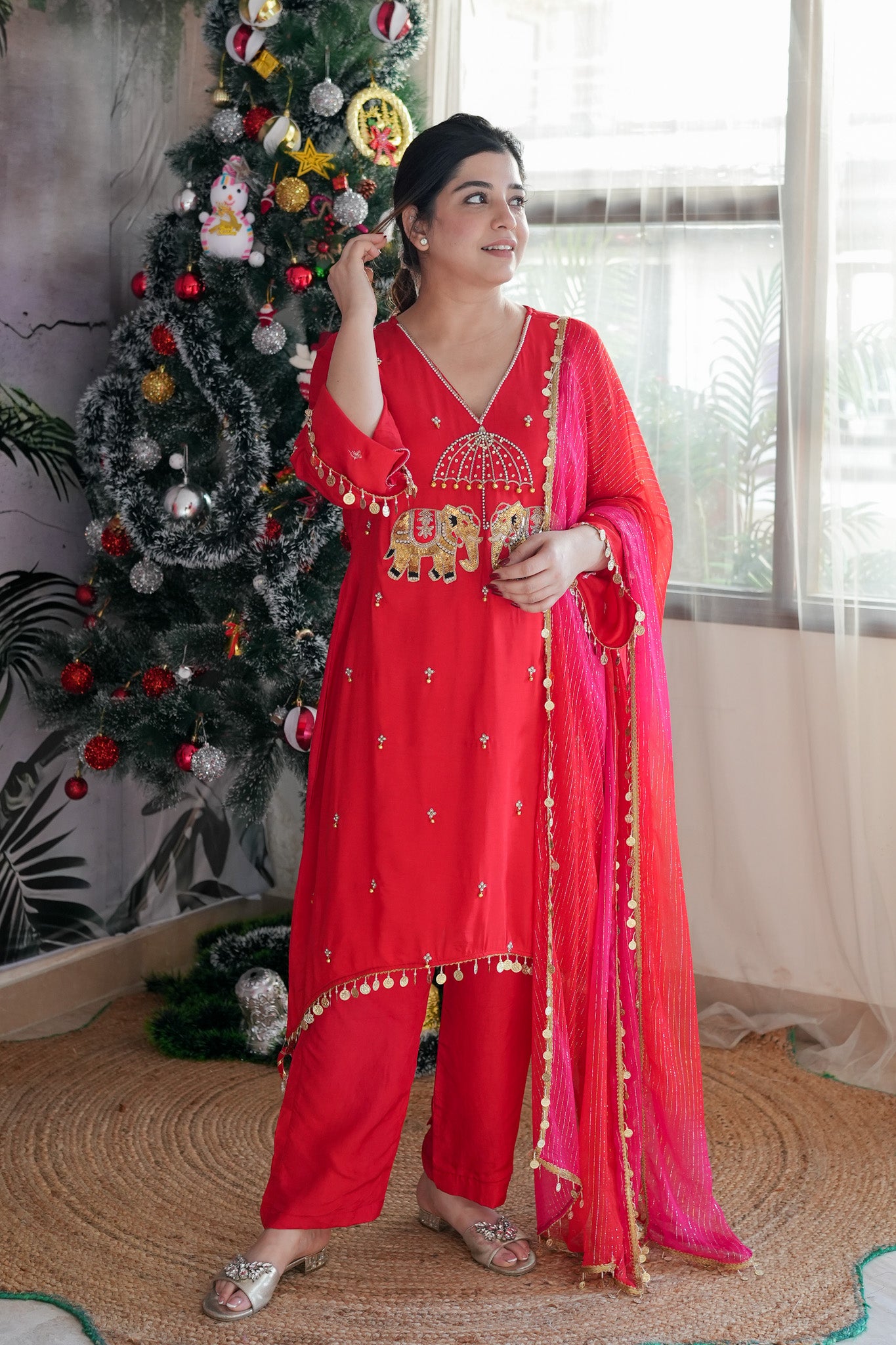 Inayat Red Suit With Pink Dupatta